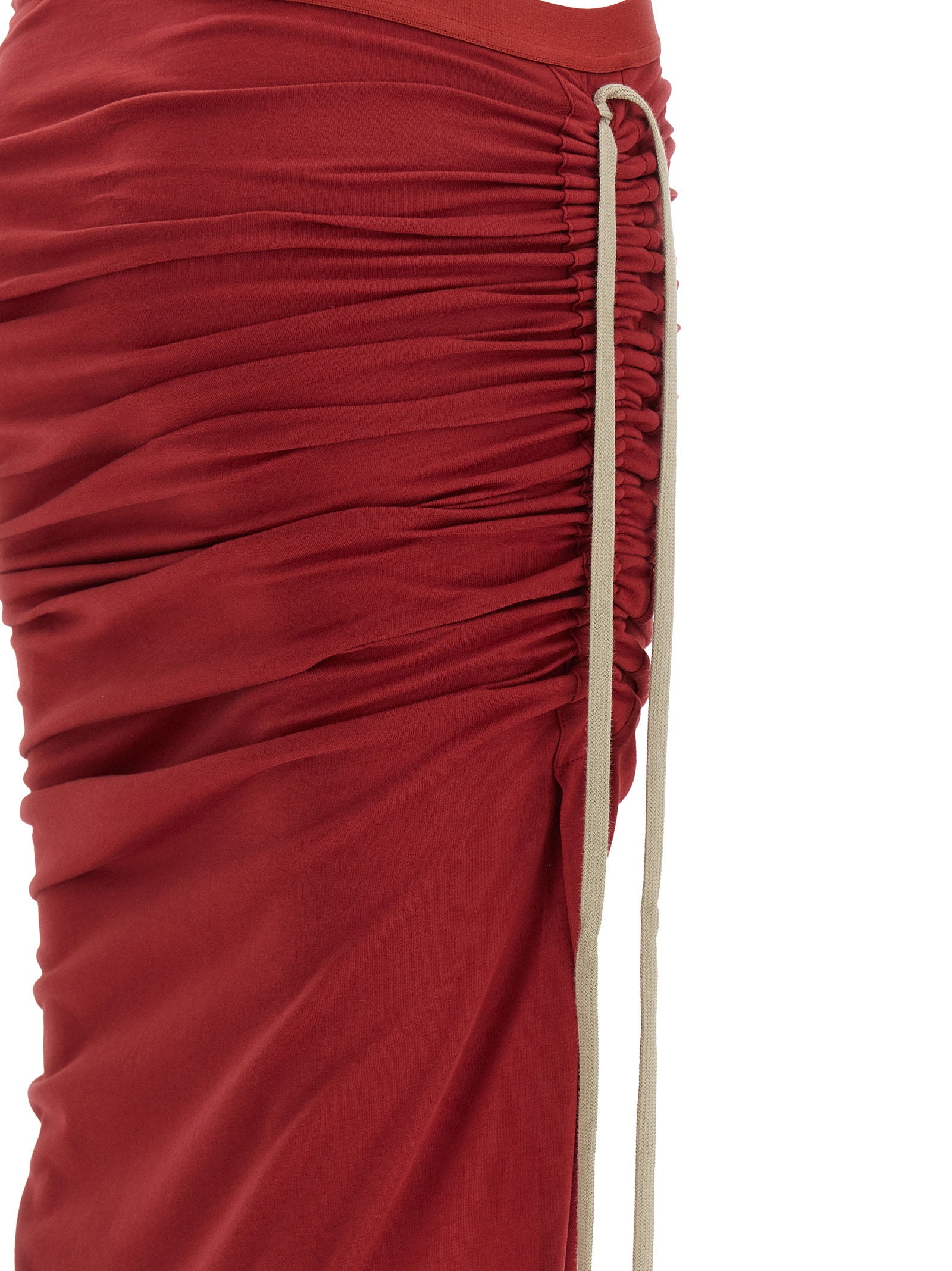 Rick Owens Ruched Jersey with Side Split Skirt — Red, view 4
