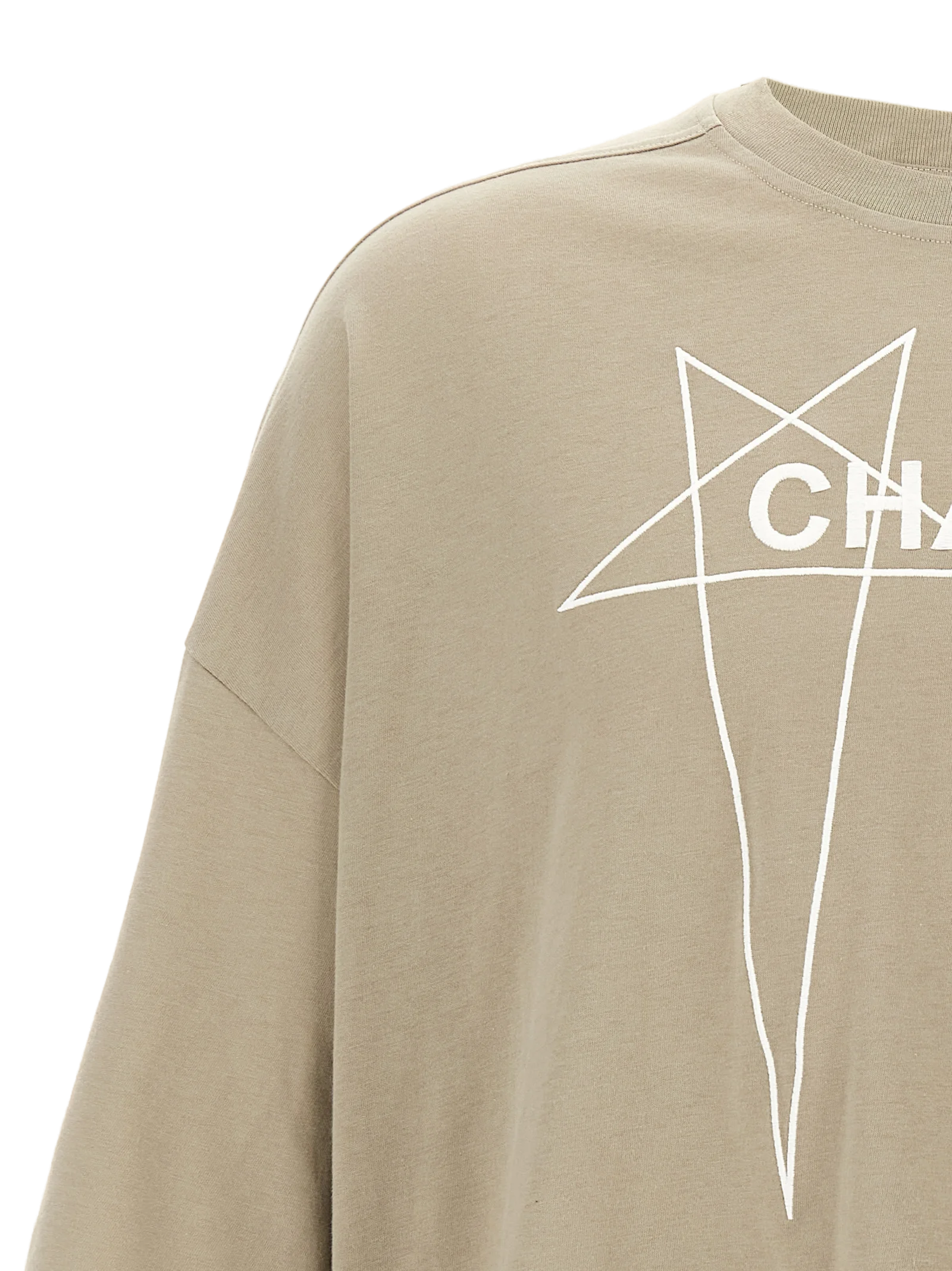 Rick Owens Logo-Embroidered Cotton T-Shirt — Gray, view 3