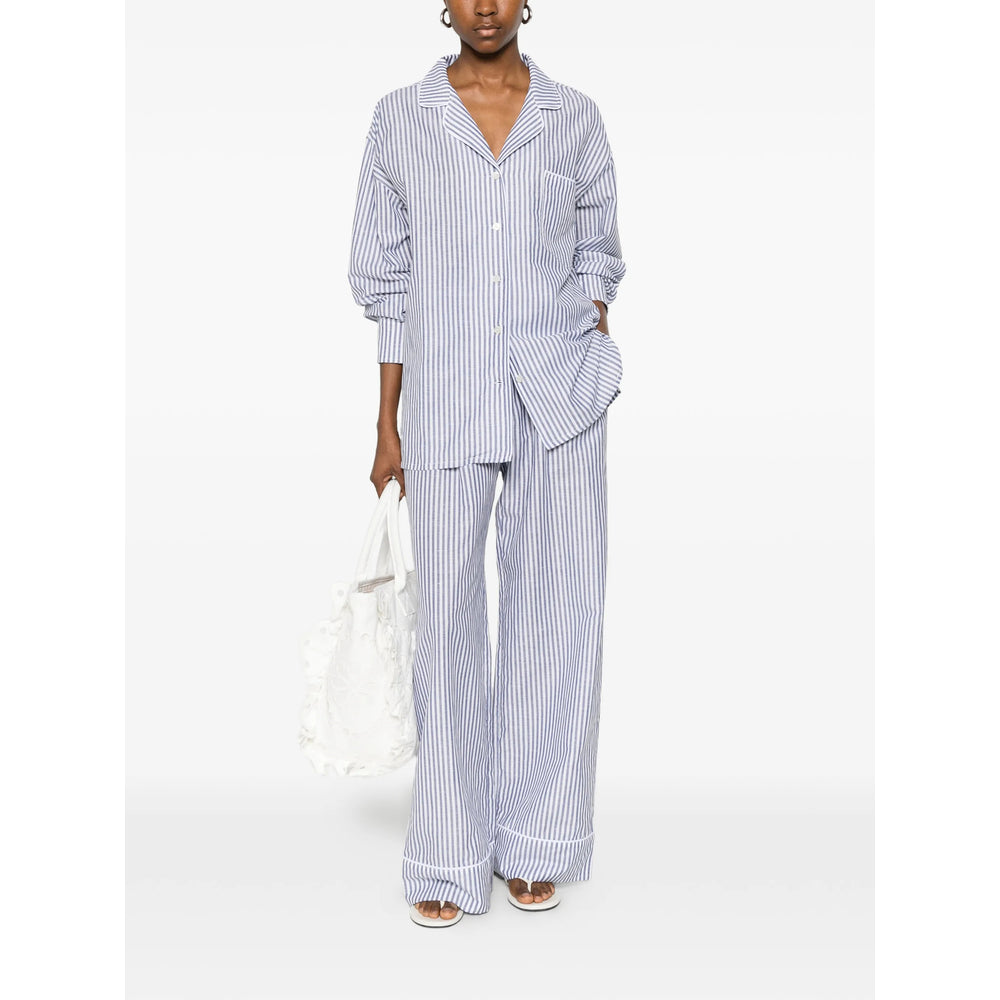 Riviera Striped Cotton-Linen Trousers — Blue, view 3
