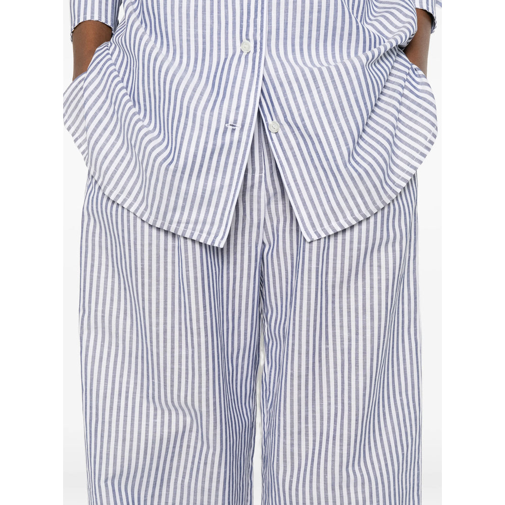 Riviera Striped Cotton-Linen Trousers — Blue, view 5