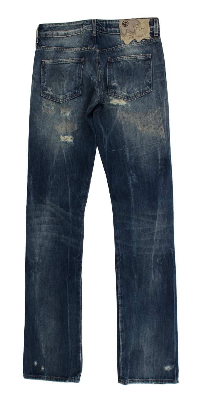 Roberto Cavalli Distressed Straight-Fit Jeans — Blue, view 2