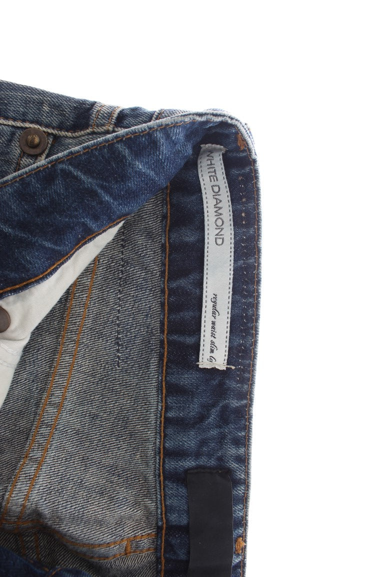 Roberto Cavalli Distressed Straight-Fit Jeans — Blue, view 4