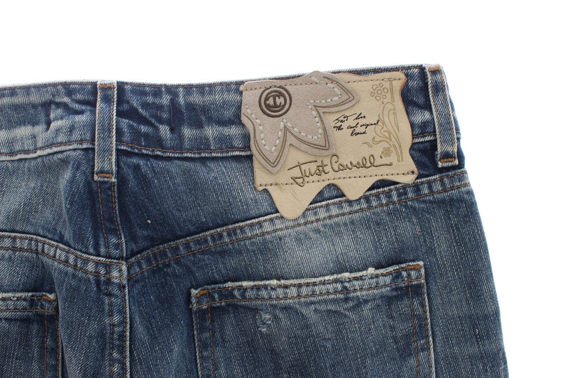 Roberto Cavalli Distressed Straight-Fit Jeans — Blue, view 6