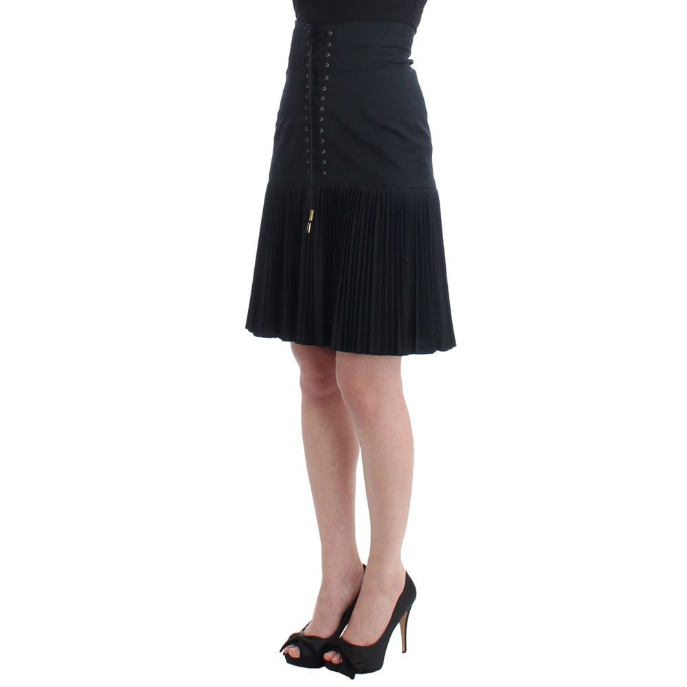 Roberto Cavalli Lace-Up Pleated Wool Skirt — Black, view 2