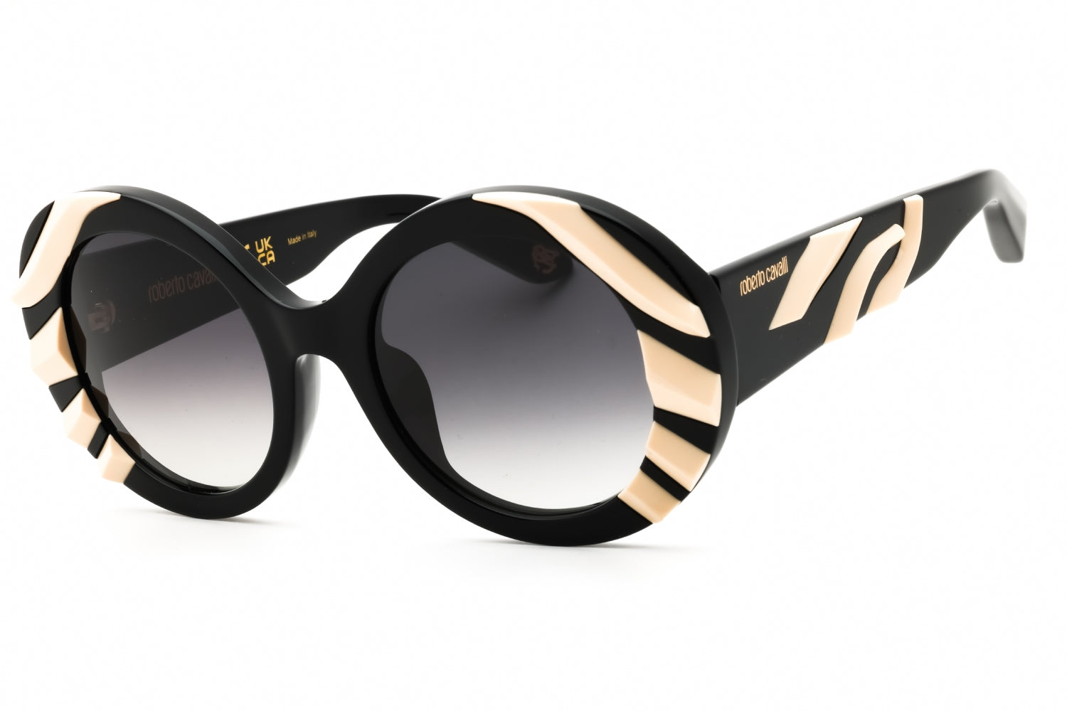 Roberto Cavalli SRC010V Round Plastic Frame Sunglasses — Black by Roberto Cavalli