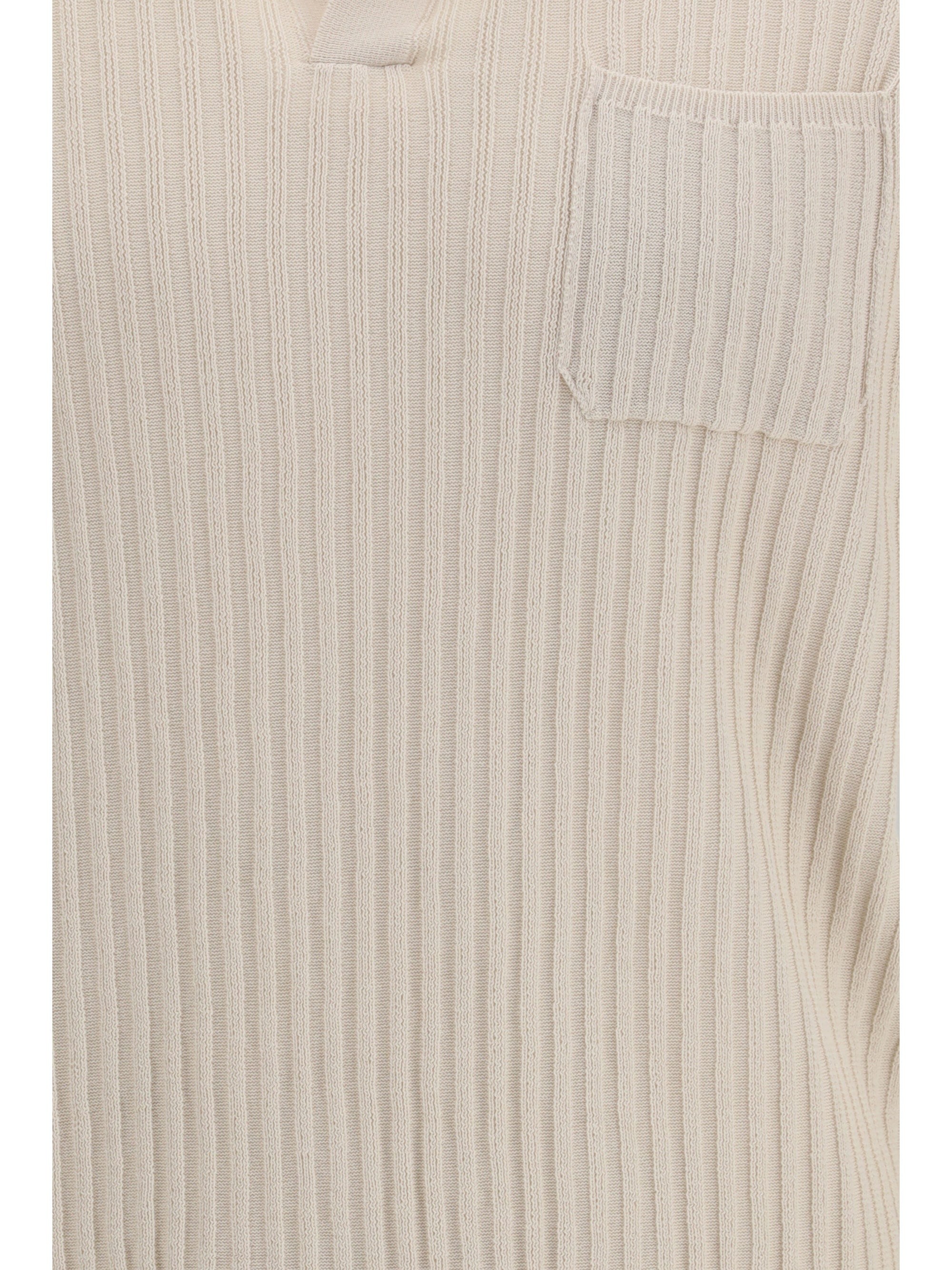 Roberto Collina Ribbed Cotton Polo — Beige, view 3