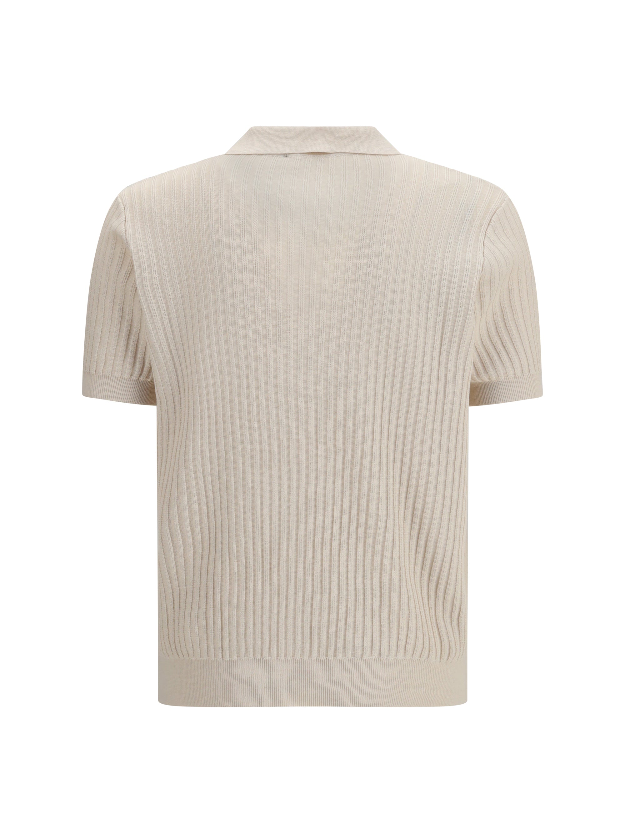 Roberto Collina Ribbed Cotton Polo Shirt — Beige, view 2