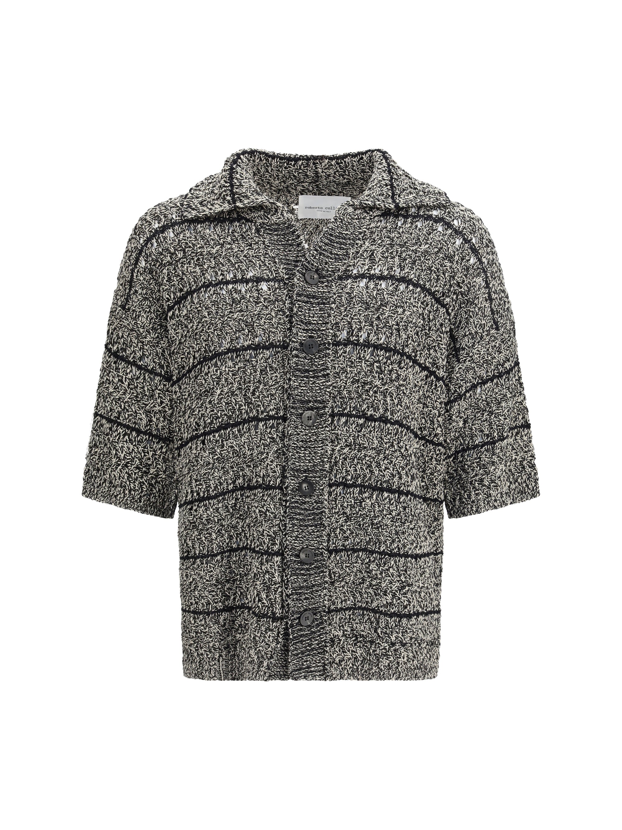 Roberto Collina Mouliné Texture Knit Shirt — Gray by Roberto Collina