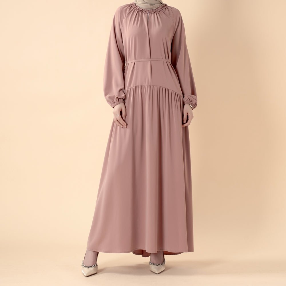 Ruffle Trim Pleated Relaxed Maxi Dress with Waist Tie(MA424), view 4