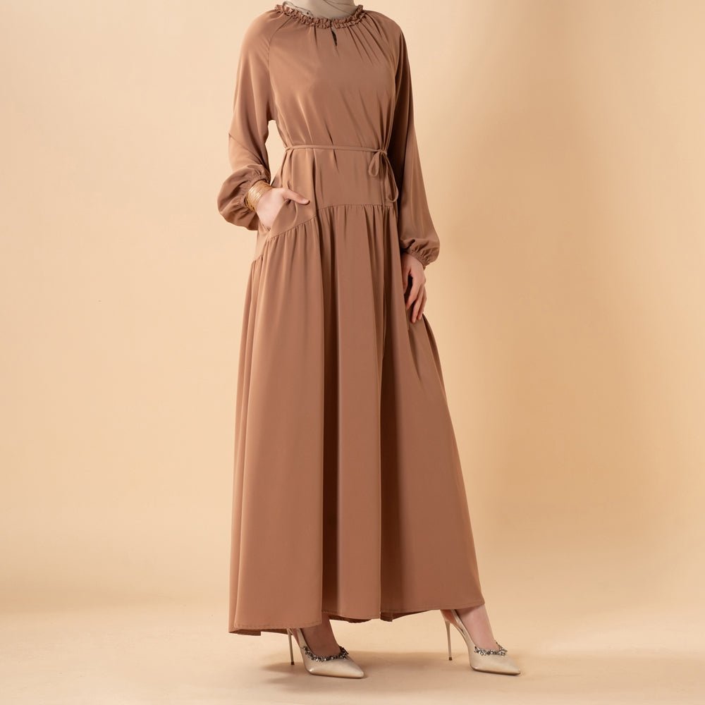 Ruffle Trim Pleated Relaxed Maxi Dress with Waist Tie(MA424), view 6