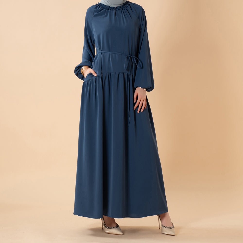 Ruffle Trim Pleated Relaxed Maxi Dress with Waist Tie(MA424), view 7