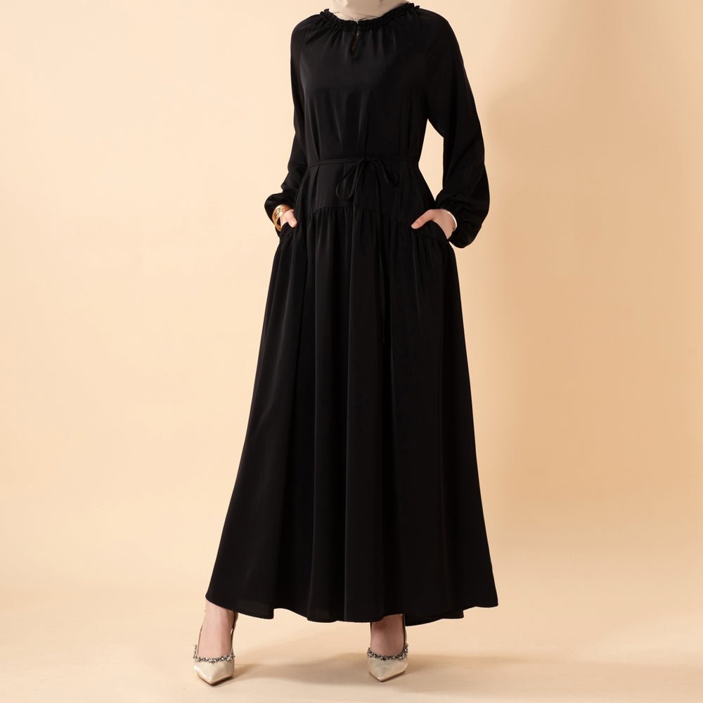 Ruffle Trim Pleated Relaxed Maxi Dress with Waist Tie(MA424), view 8