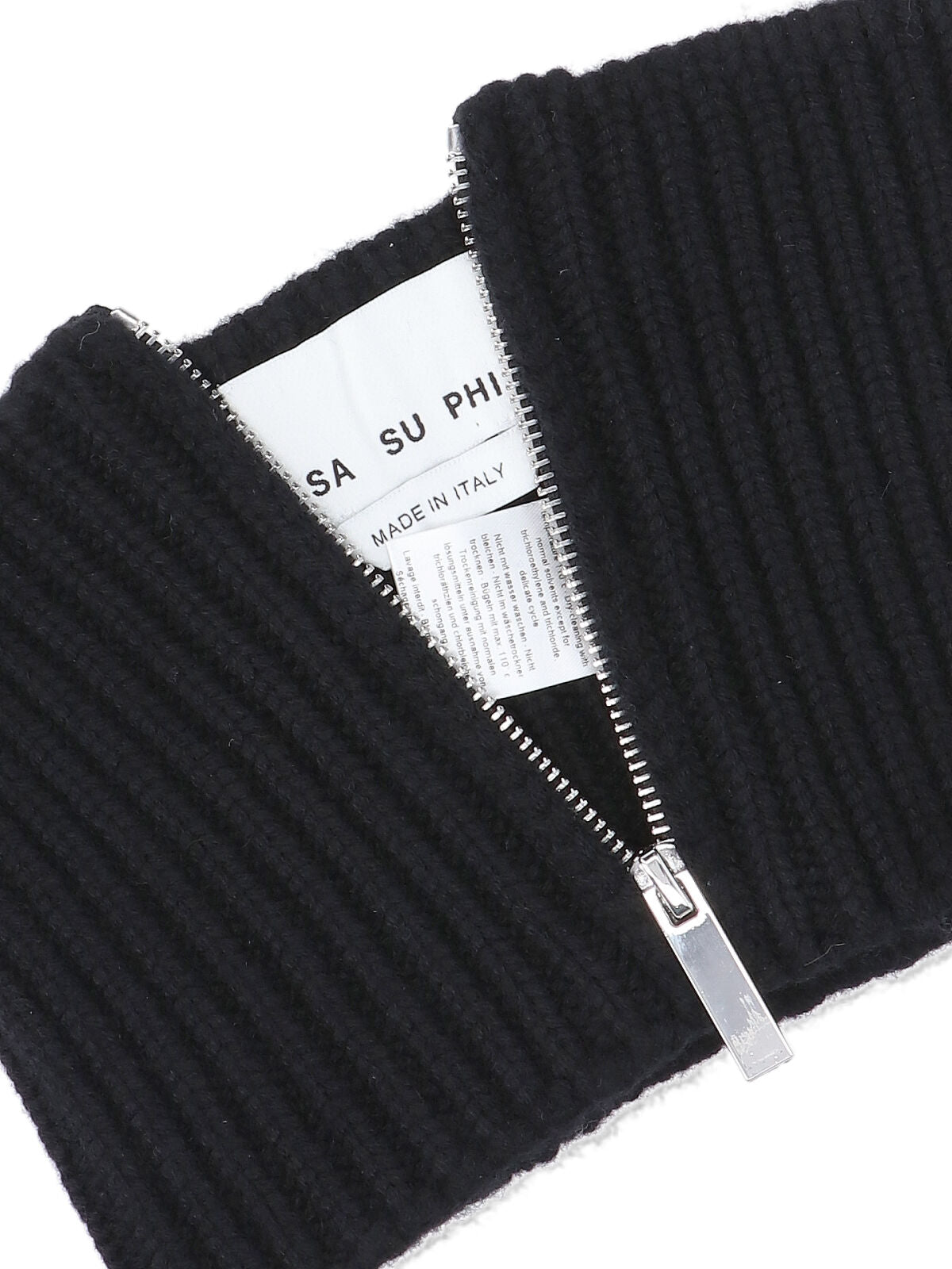 Sa Su Phi Cashmere Ribbed-Knit Scarf — Black, view 3