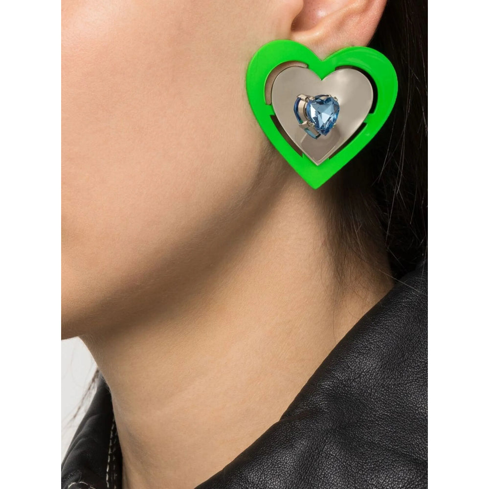 Safsafu Heart Earrings — Green, view 2