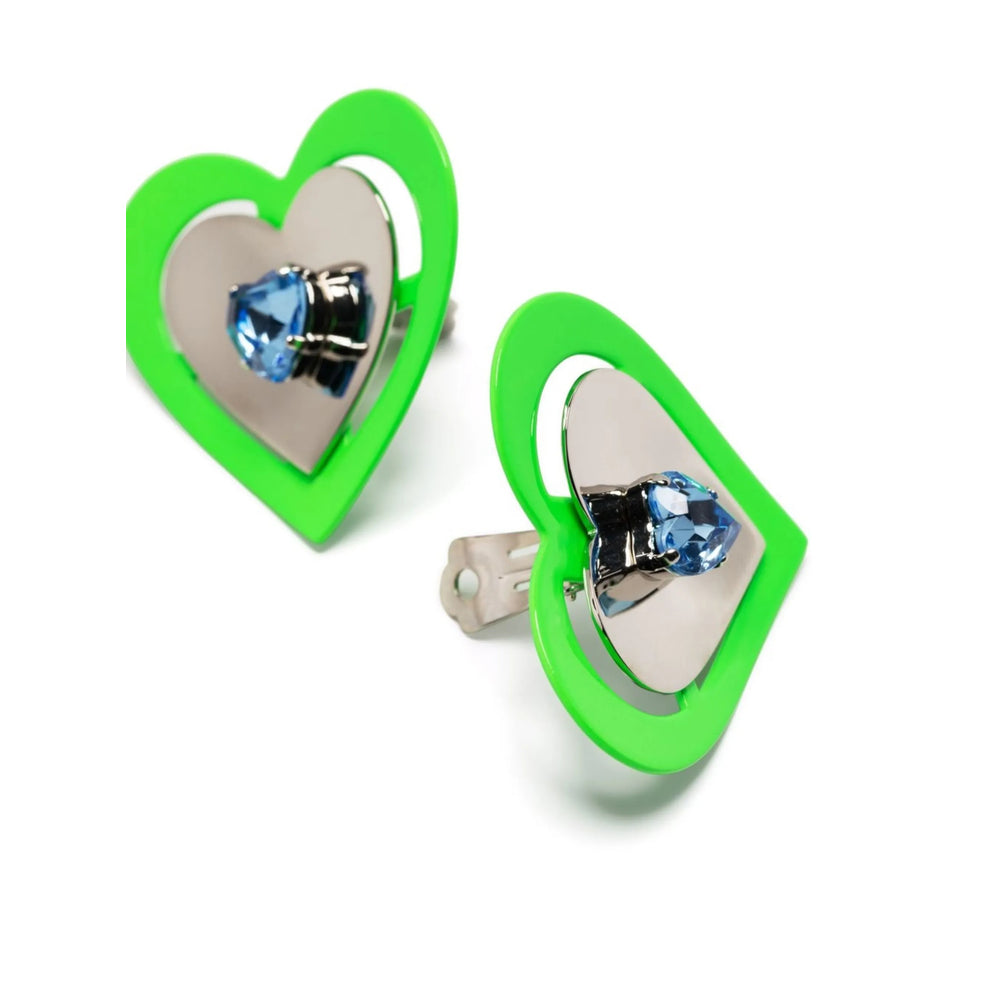 Safsafu Heart Earrings — Green, view 3