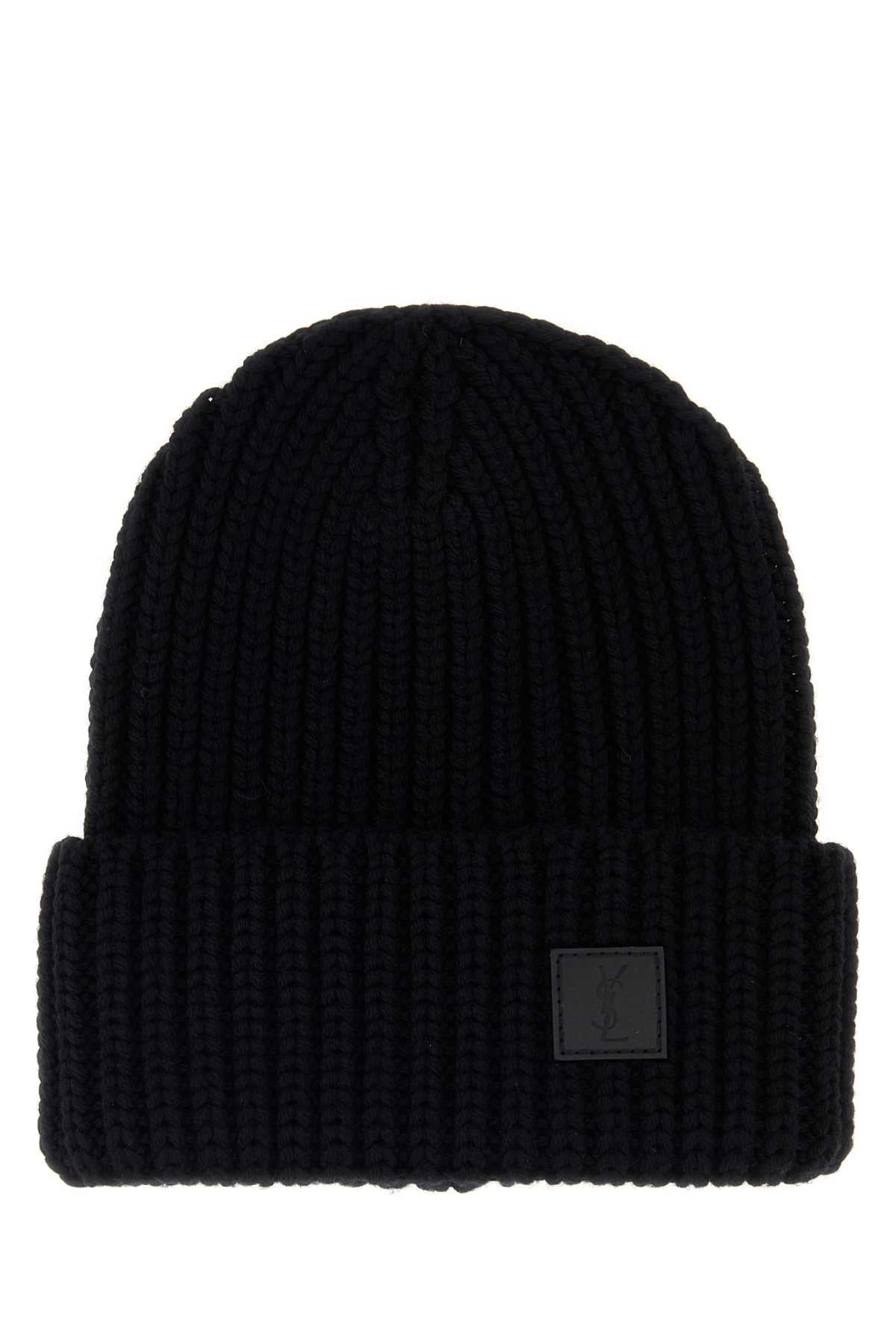 Saint Laurent A0045W3Y206 Ribbed Wool Beanie — Black by Saint Laurent