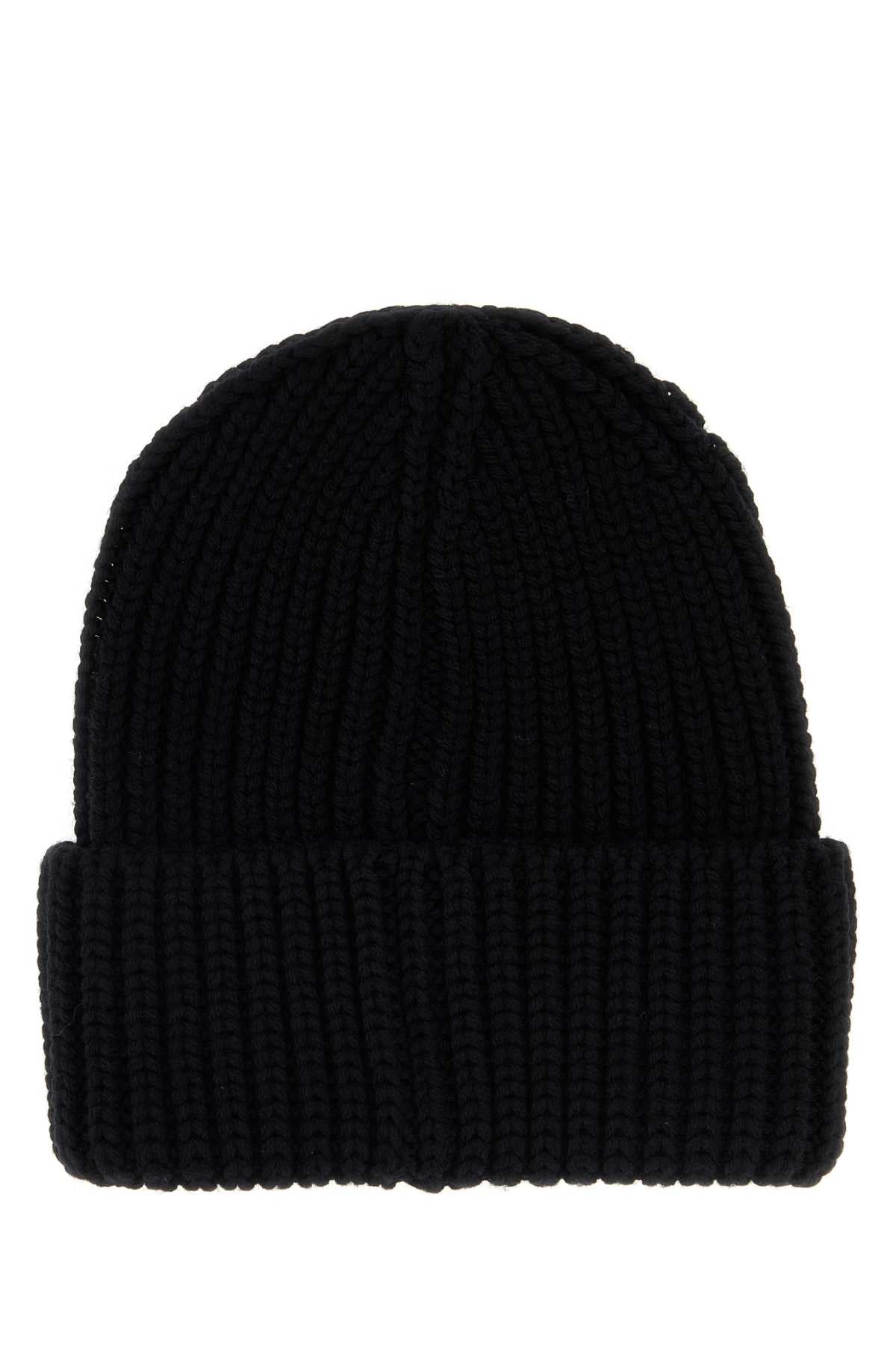 Saint Laurent A0045W3Y206 Ribbed Wool Beanie — Black, view 2