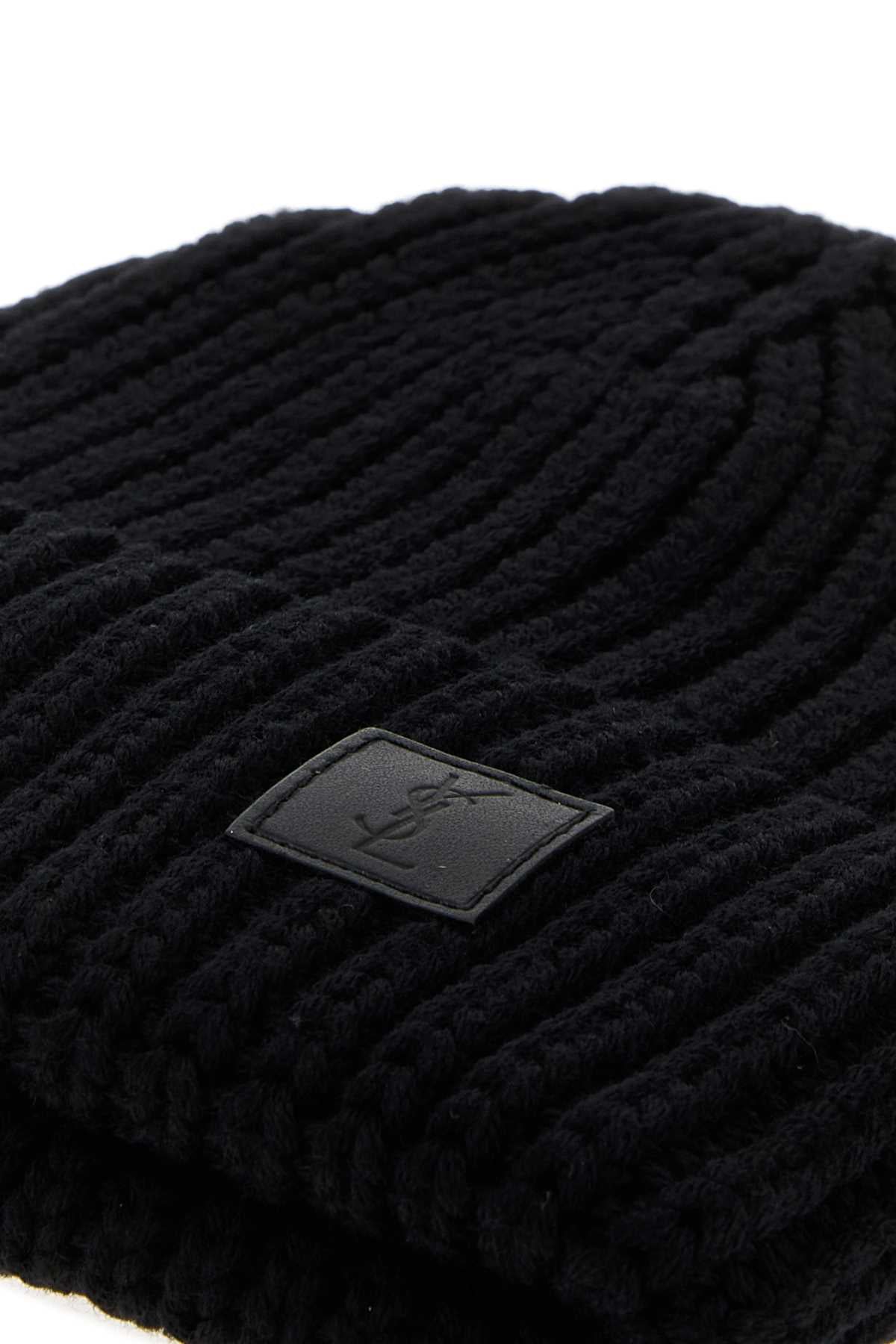 Saint Laurent A0045W3Y206 Ribbed Wool Beanie — Black, view 3