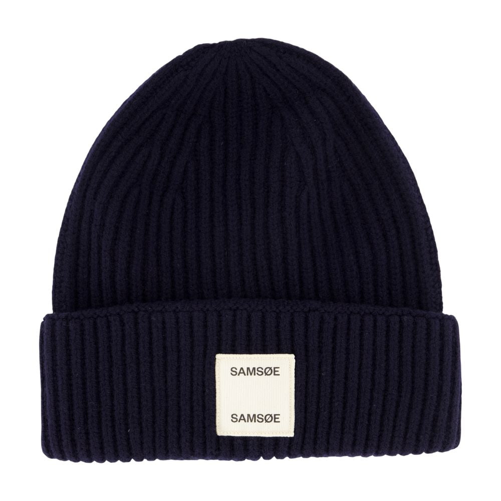 SamsøE SamsøE F24300118-194011TCX Ribbed Wool Beanie — Navy, view 2