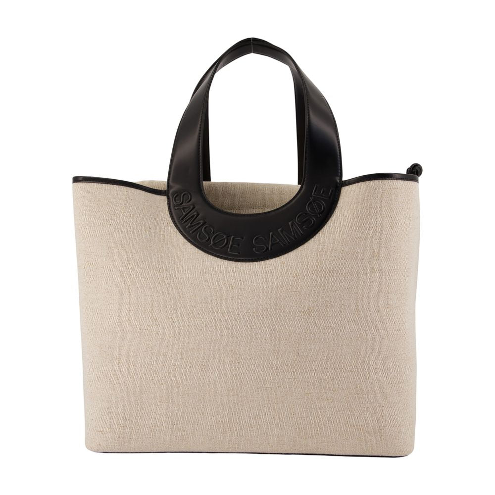Samsøe Samsøe Cotton Canvas Shopper Tote Bag — Beige by Samsøe Samsøe