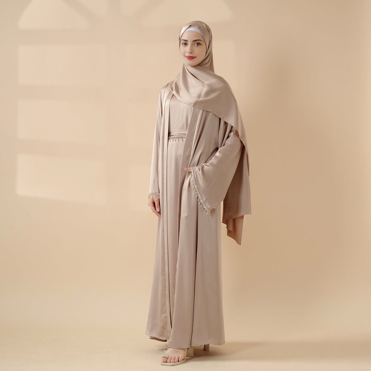 Satin Abaya With Matching Belt Made Of Diamond Tassel (MOA010), view 5