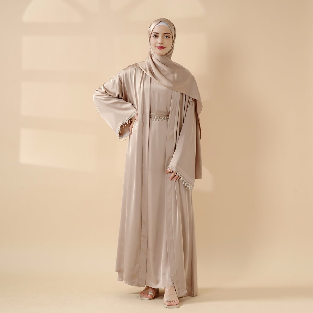 Satin Abaya With Matching Belt Made Of Diamond Tassel (MOA010), view 6