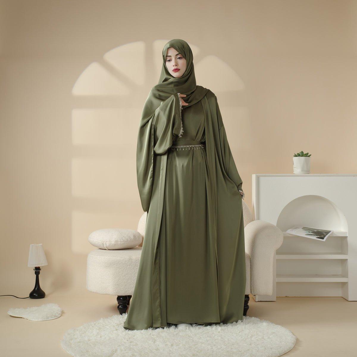 Satin Abaya With Matching Belt Made Of Diamond Tassel (MOA010), view 7