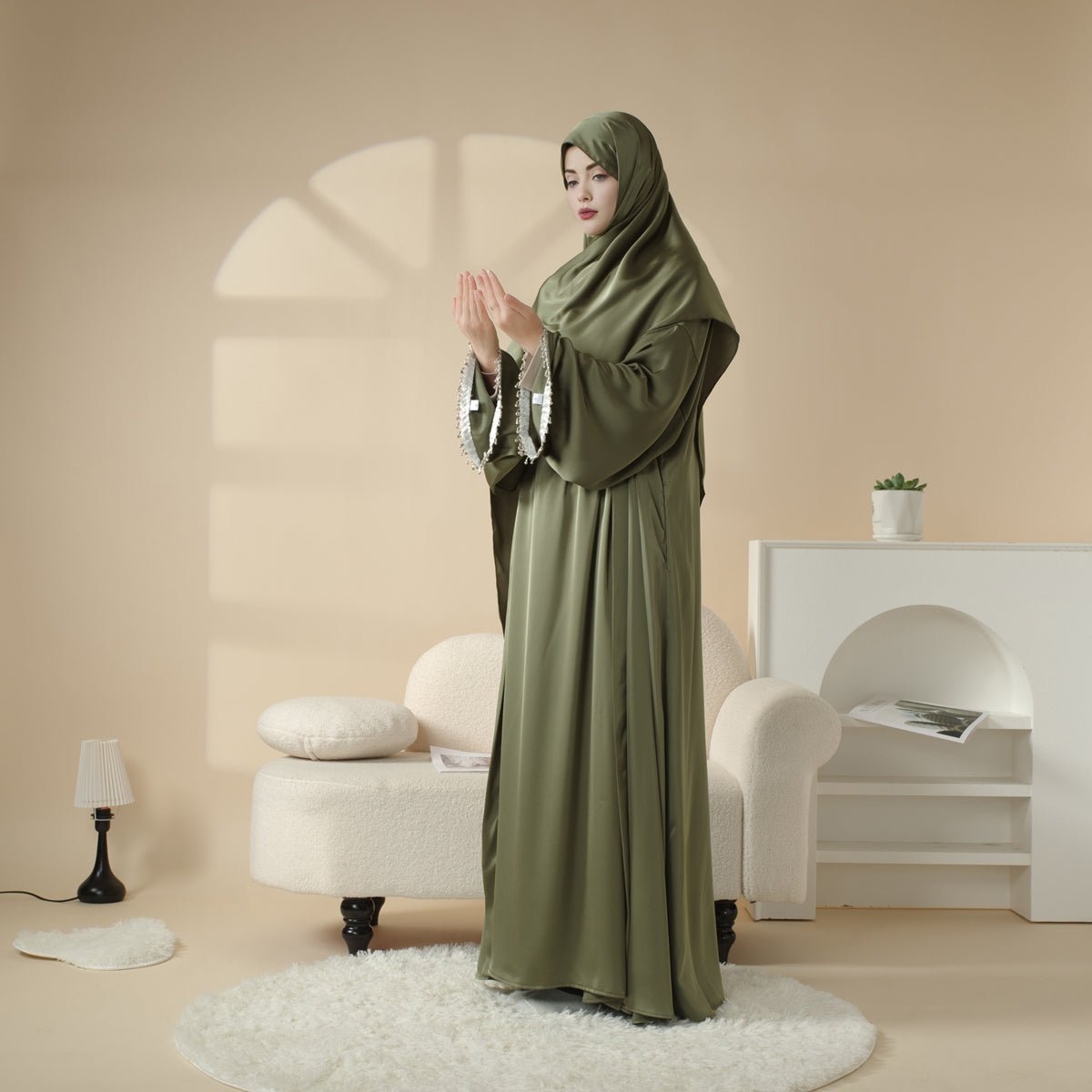 Satin Abaya With Matching Belt Made Of Diamond Tassel (MOA010), view 8