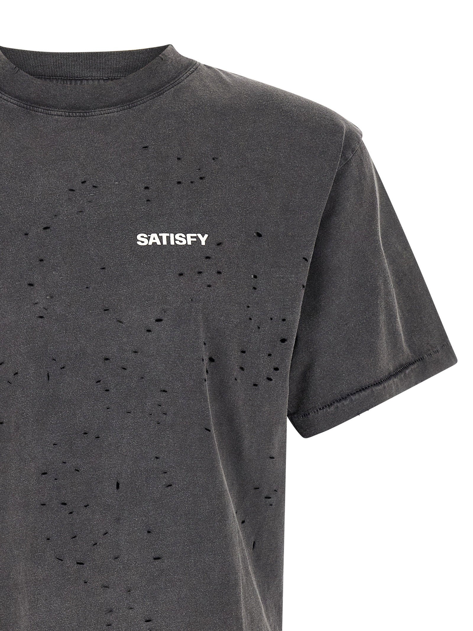 Satisfy Laser-Cut Perforated Organic Cotton T-Shirt — Charcoal, view 3