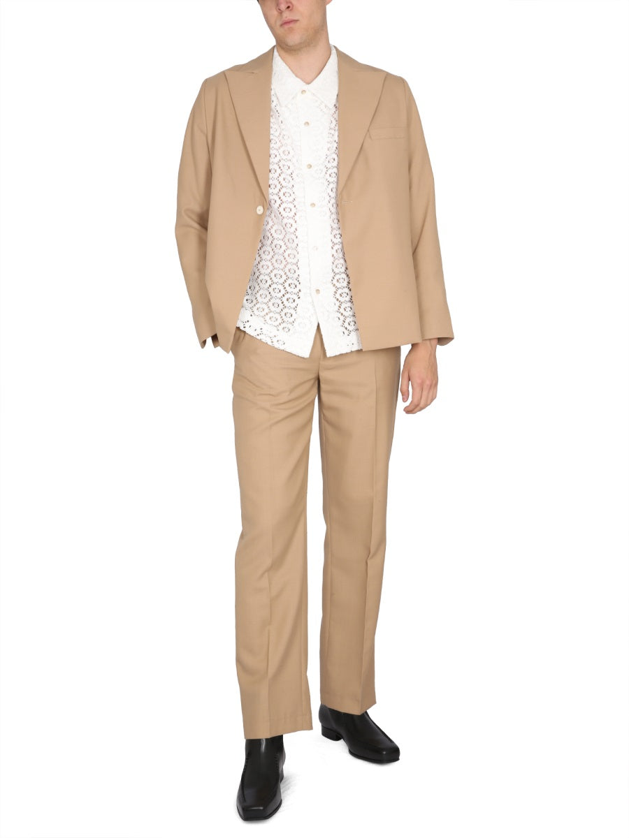 SéFr Peaked Lapel Wool-Polyester Blazer — Beige by Sefr