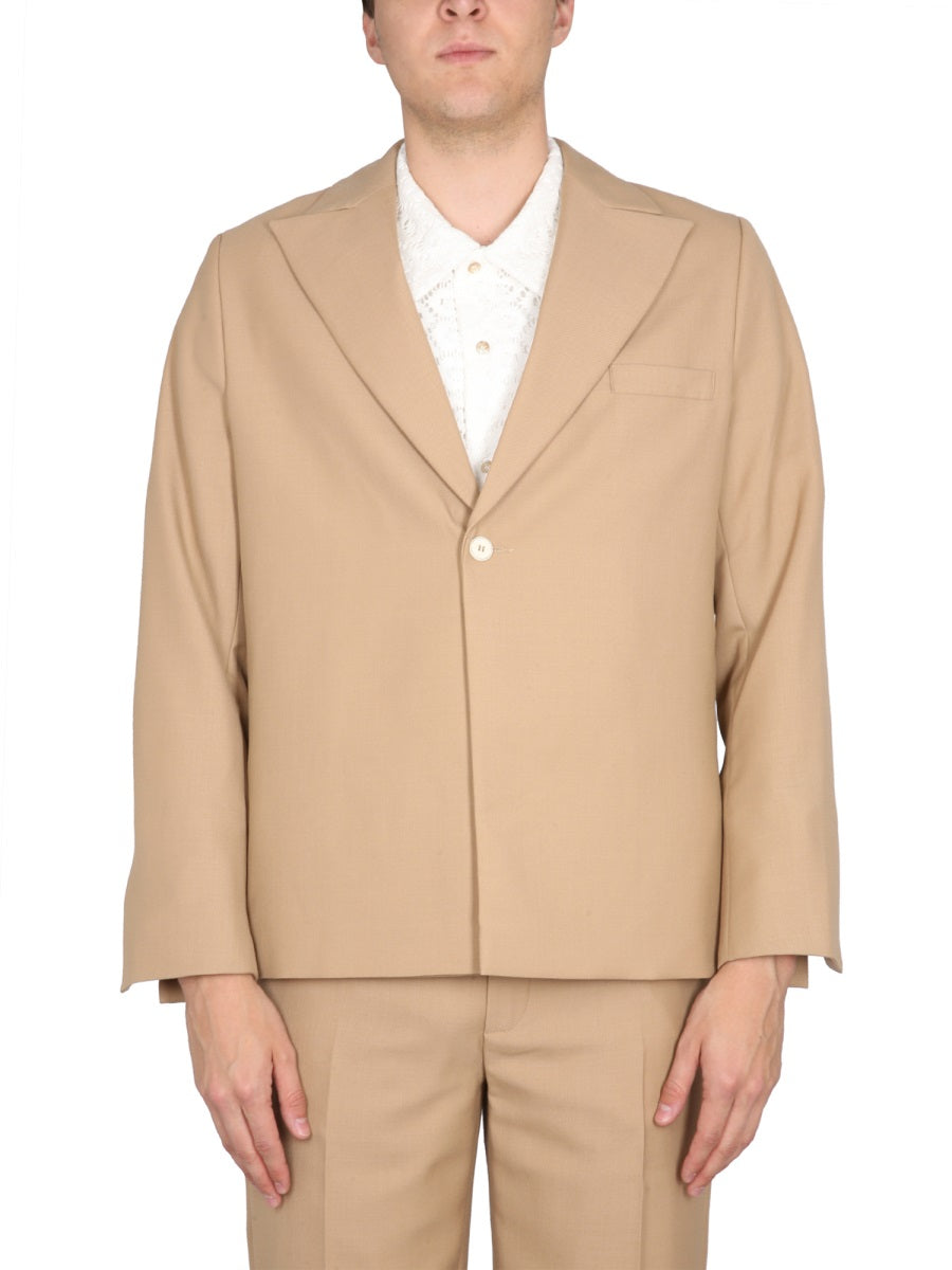 SéFr Peaked Lapel Wool-Polyester Blazer — Beige, view 2