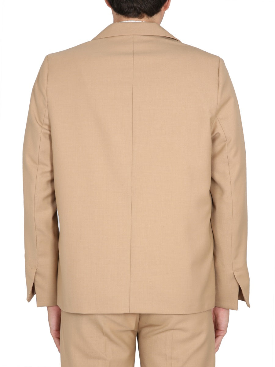 SéFr Peaked Lapel Wool-Polyester Blazer — Beige, view 3