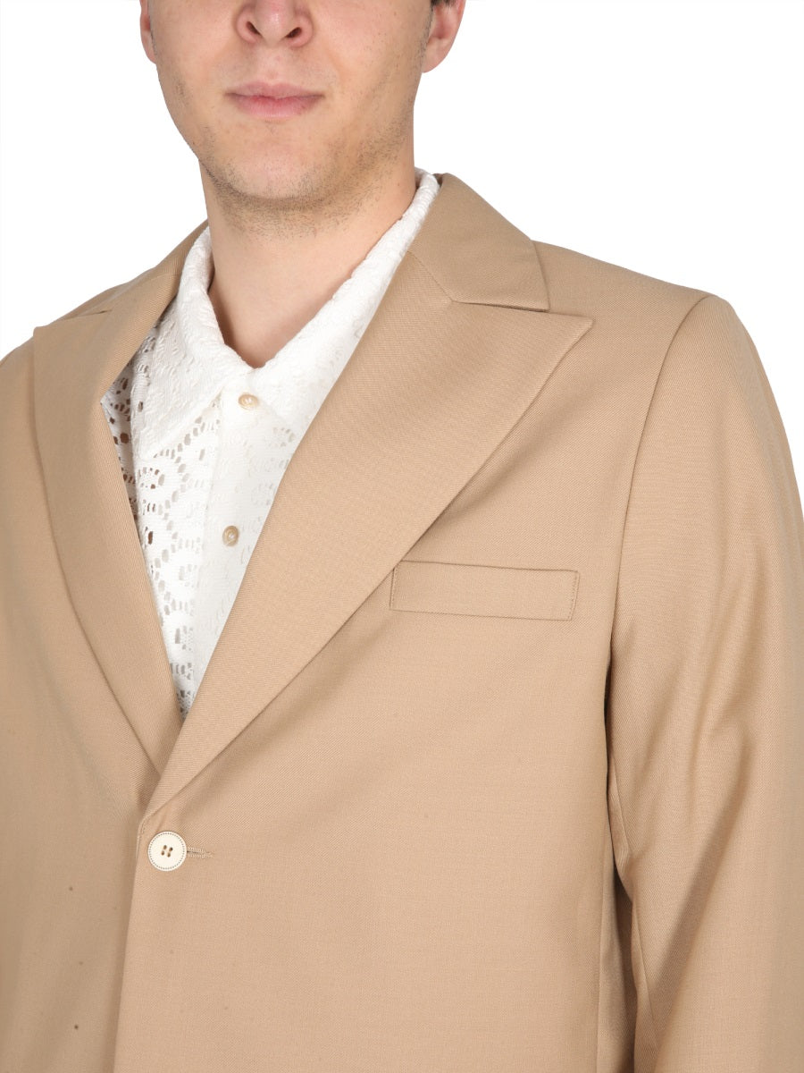 SéFr Peaked Lapel Wool-Polyester Blazer — Beige, view 4