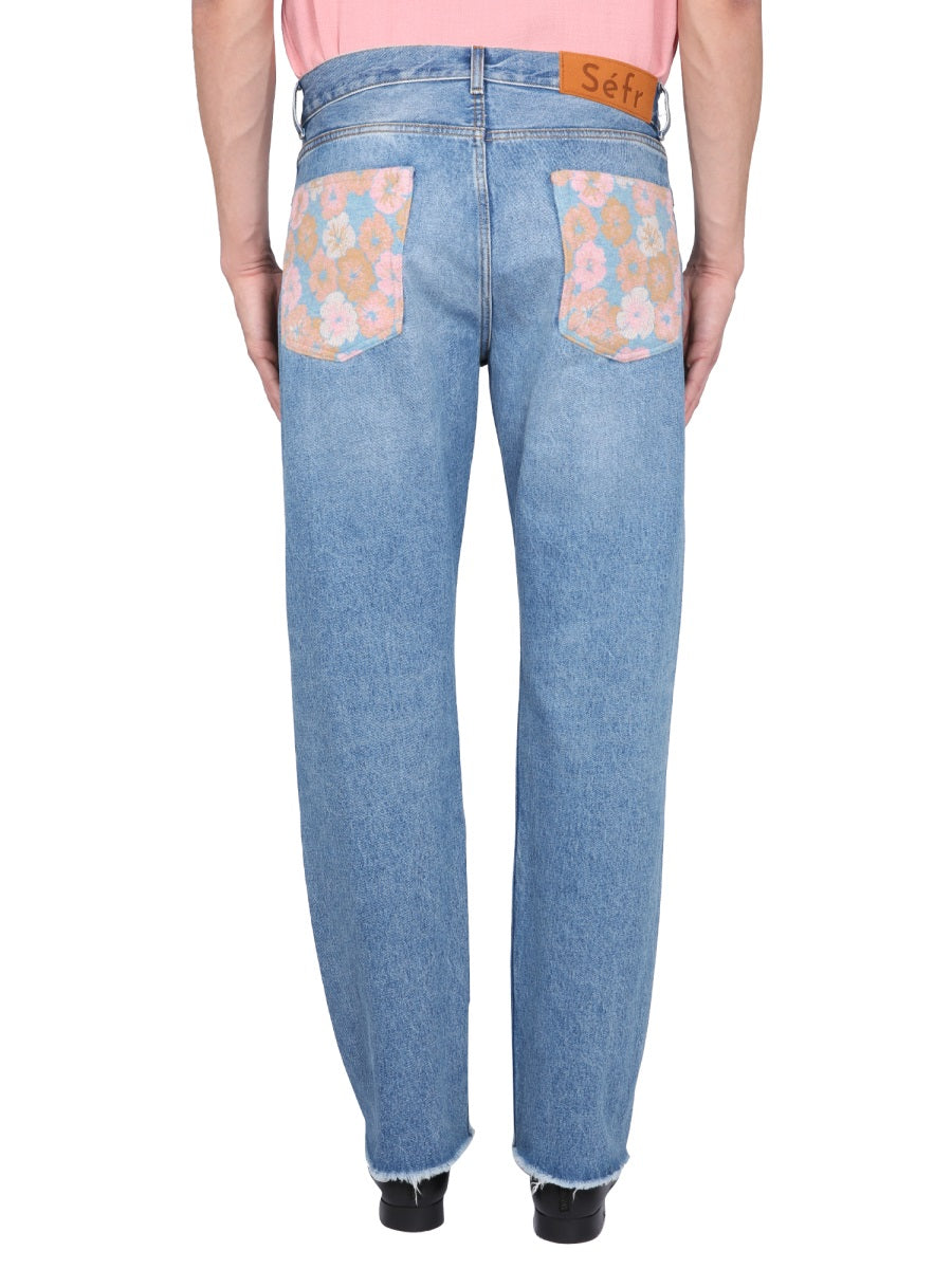 SéFr Floral Cotton Jeans — Azure, view 4