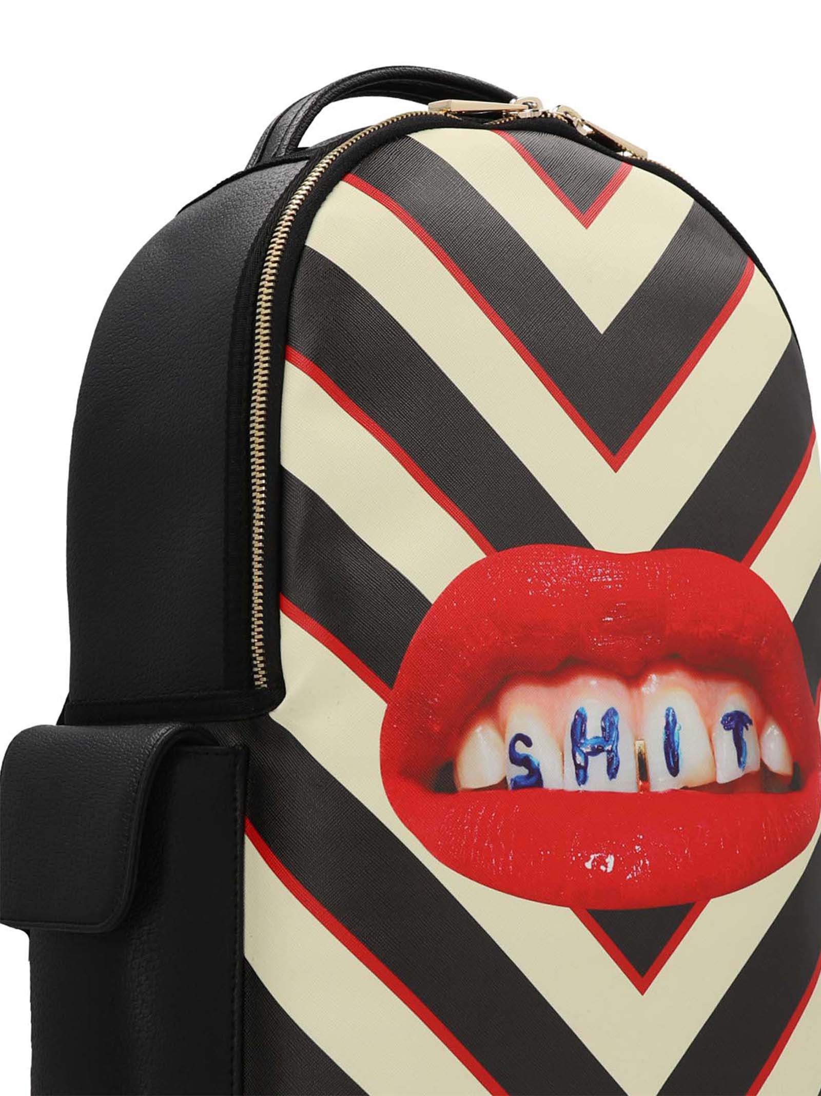 Seletti Chevron-Print with Graphic Lip Embellishment Backpack — Black, view 3