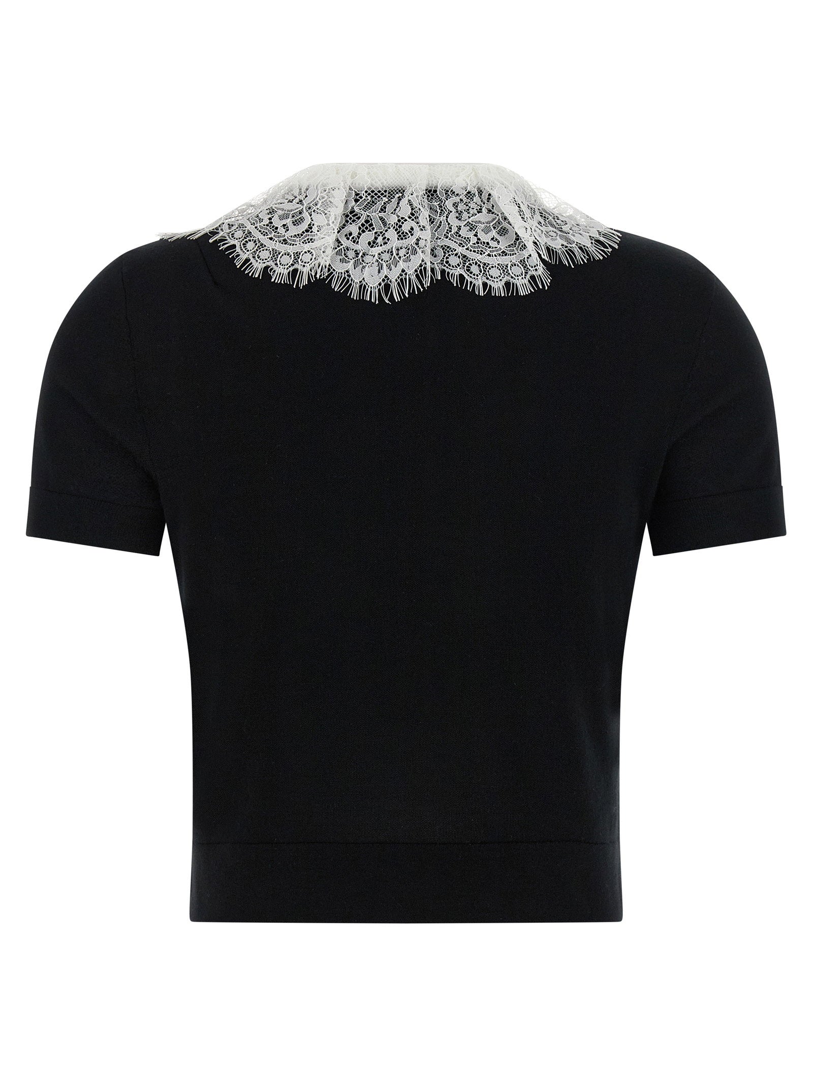 Self-Portrait Lace Collar Wool Knit Blouse — Black, view 2