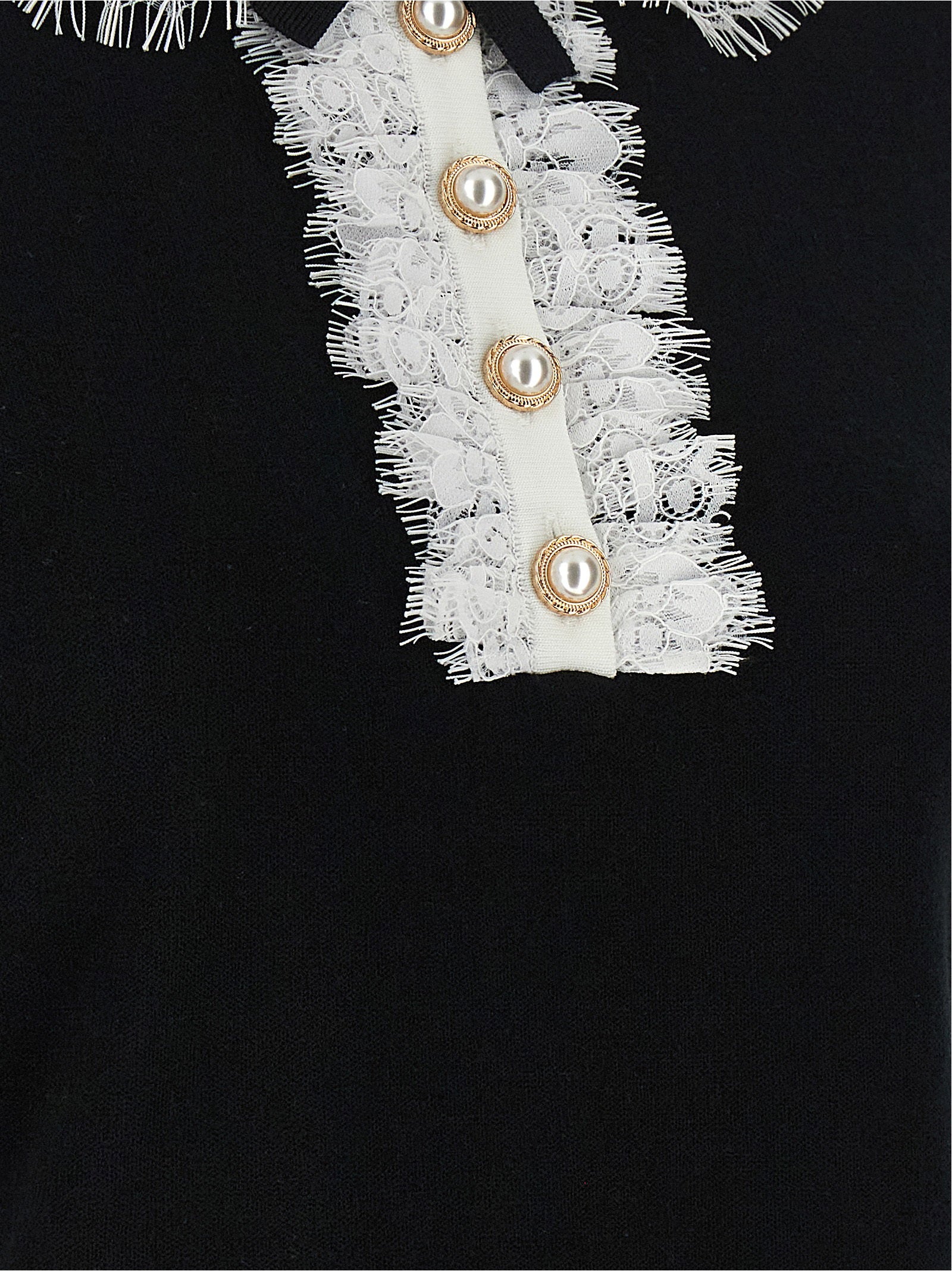 Self-Portrait Lace Collar Wool Knit Blouse — Black, view 4