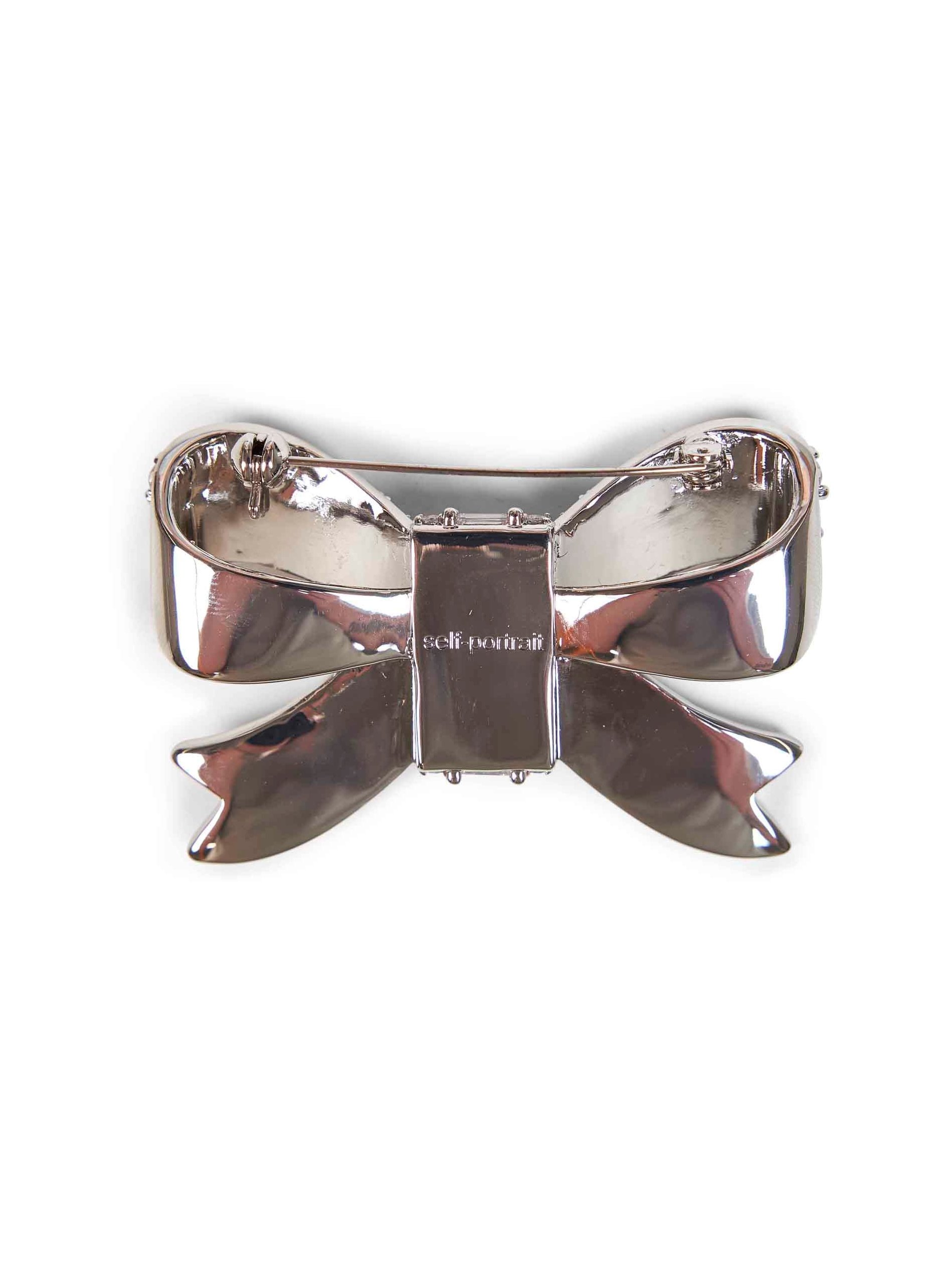 Self-Portrait Crystal-Embellished Bow Brooch — Silver, view 2