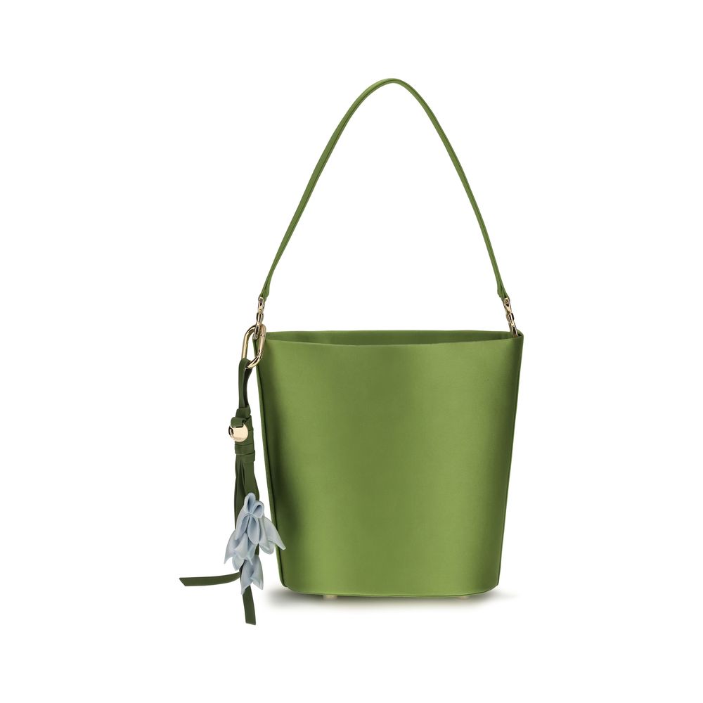 Self-Portrait Satin Bicolor Bucket Bag — Green by Self-Portrait