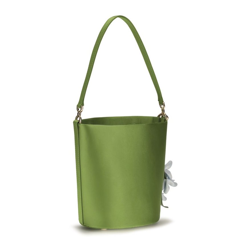 Self-Portrait Satin Bicolor Bucket Bag — Green, view 3