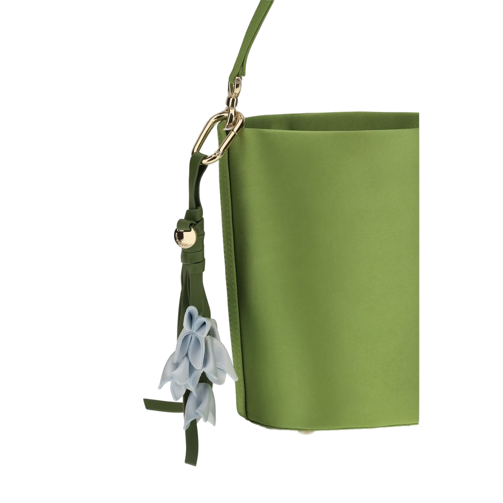 Self-Portrait Satin Bicolor Bucket Bag — Green, view 4