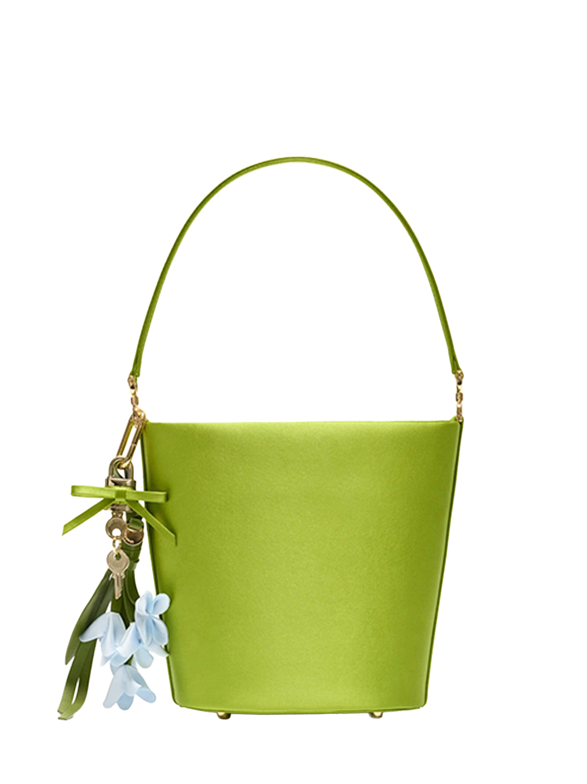 Self-Portrait Satin with Charms Bucket Bag — Green by Self-Portrait