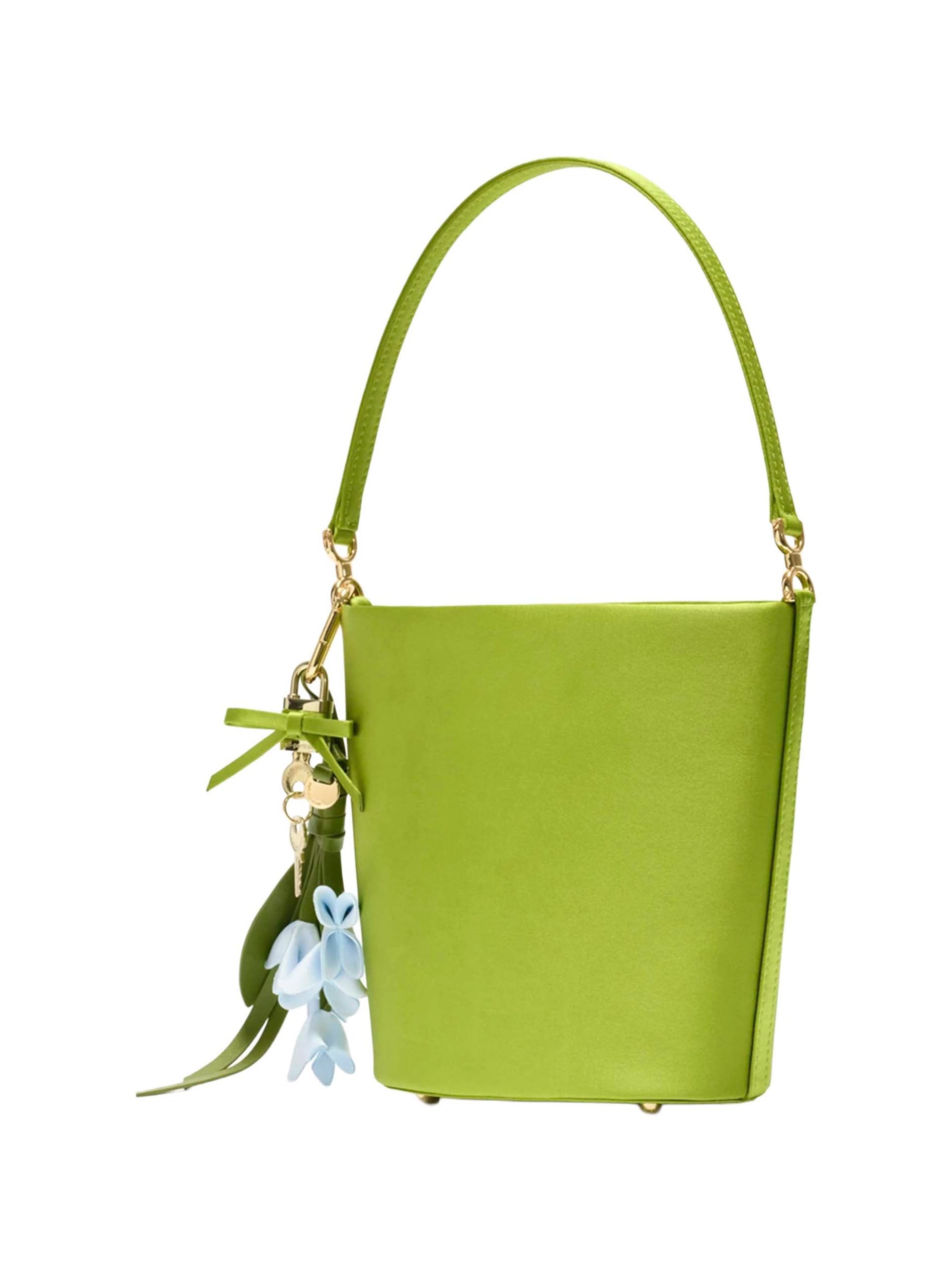 Self-Portrait Satin with Charms Bucket Bag — Green, view 2