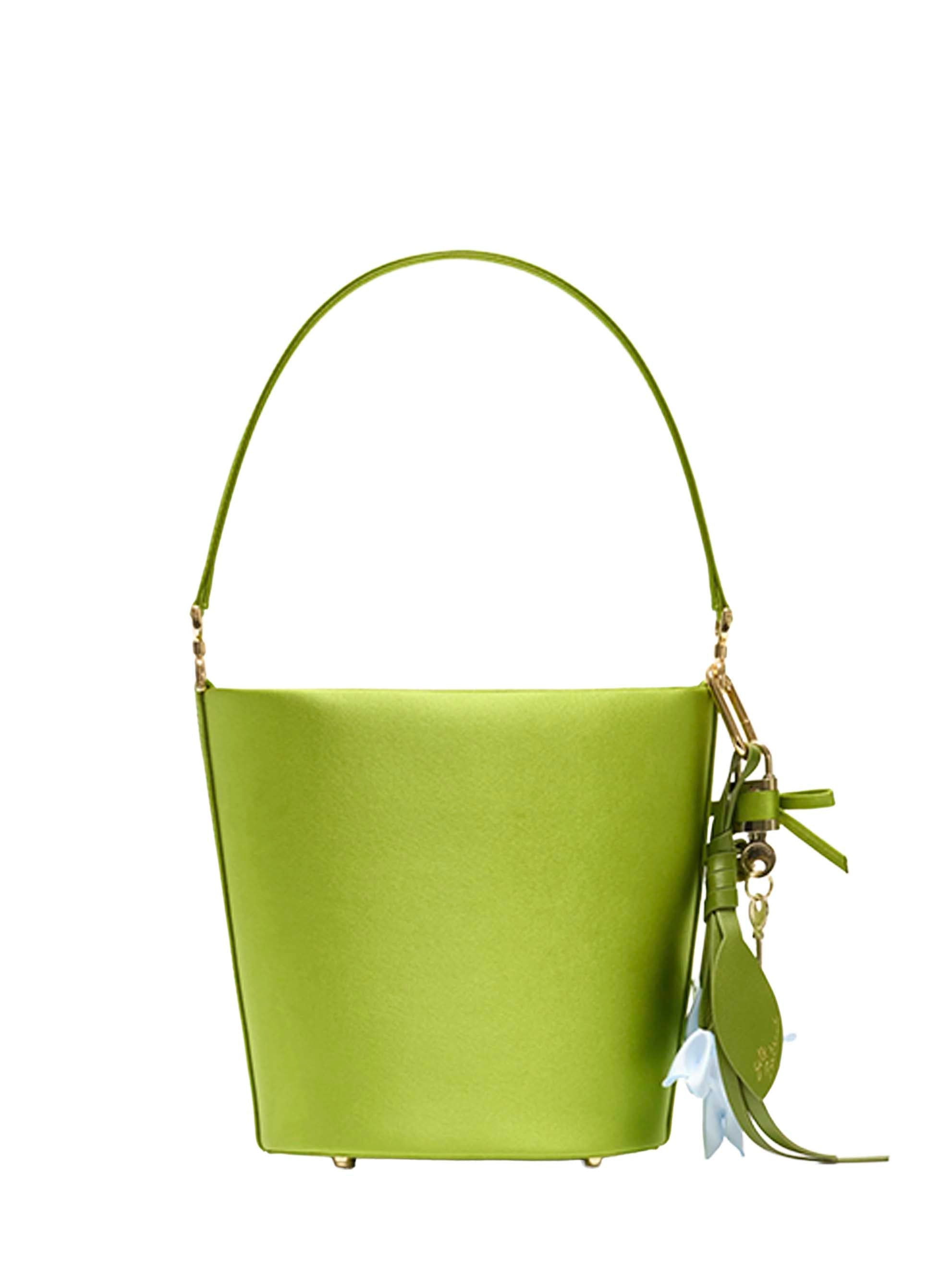 Self-Portrait Satin with Charms Bucket Bag — Green, view 3
