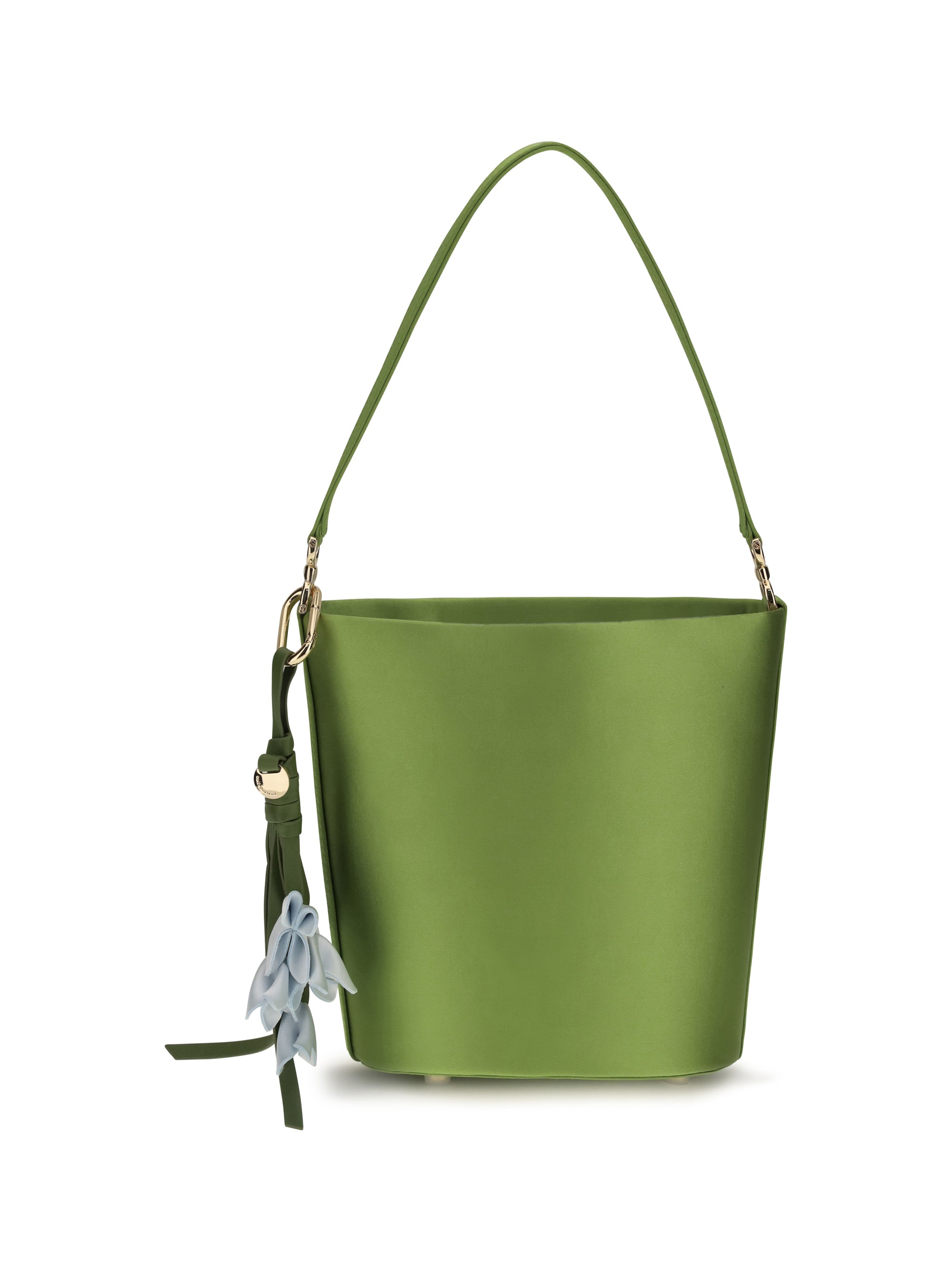 Self-Portrait Satin Bucket Bag — Green by Self-Portrait