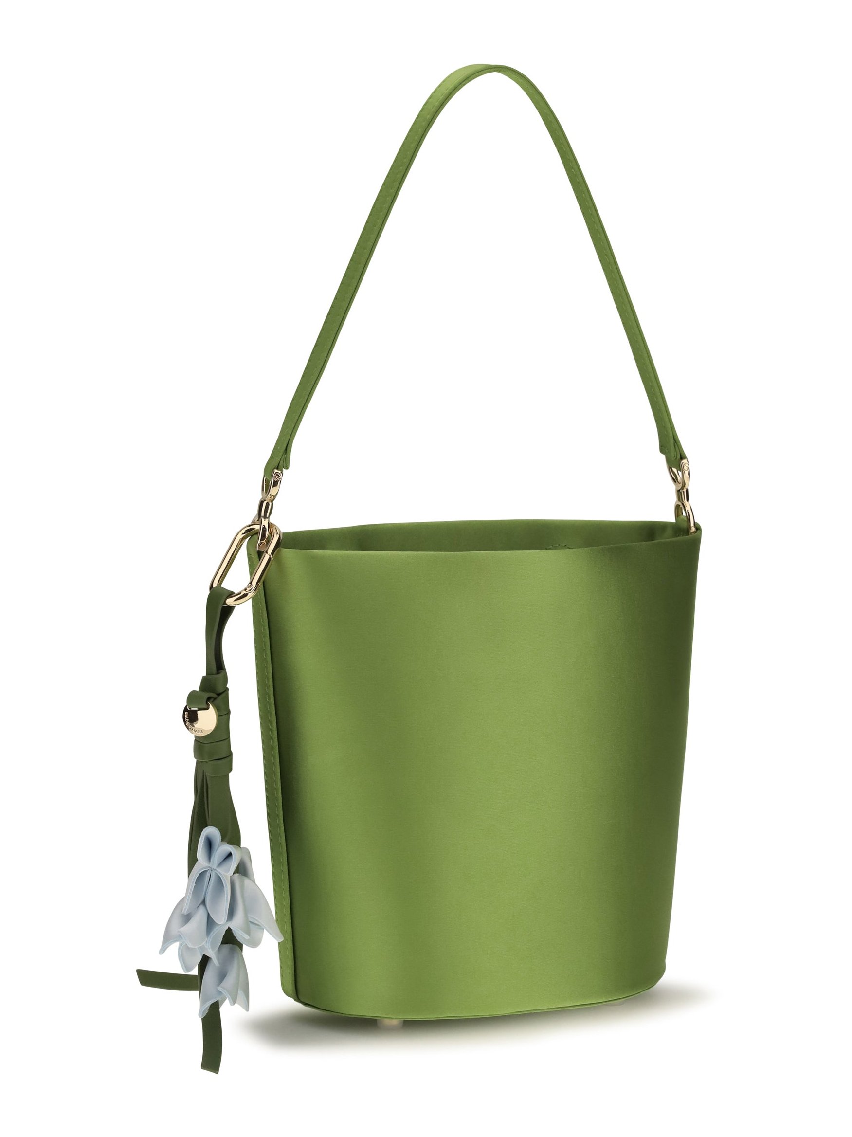 Self-Portrait Satin Bucket Bag — Green, view 2