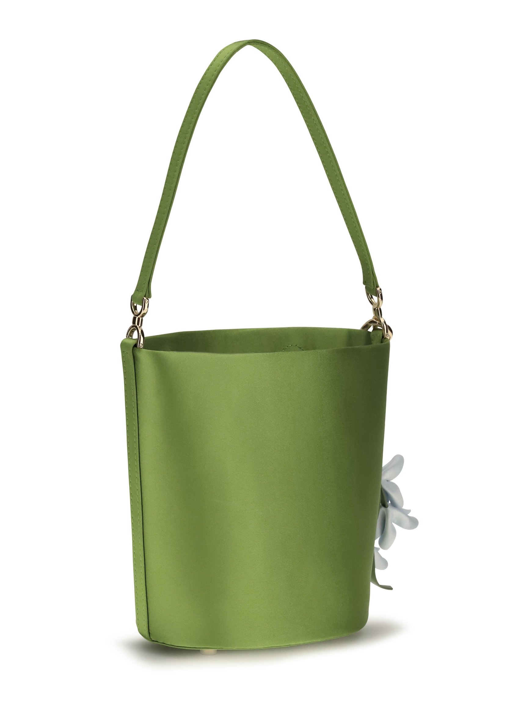 Self-Portrait Satin Bucket Bag — Green, view 3