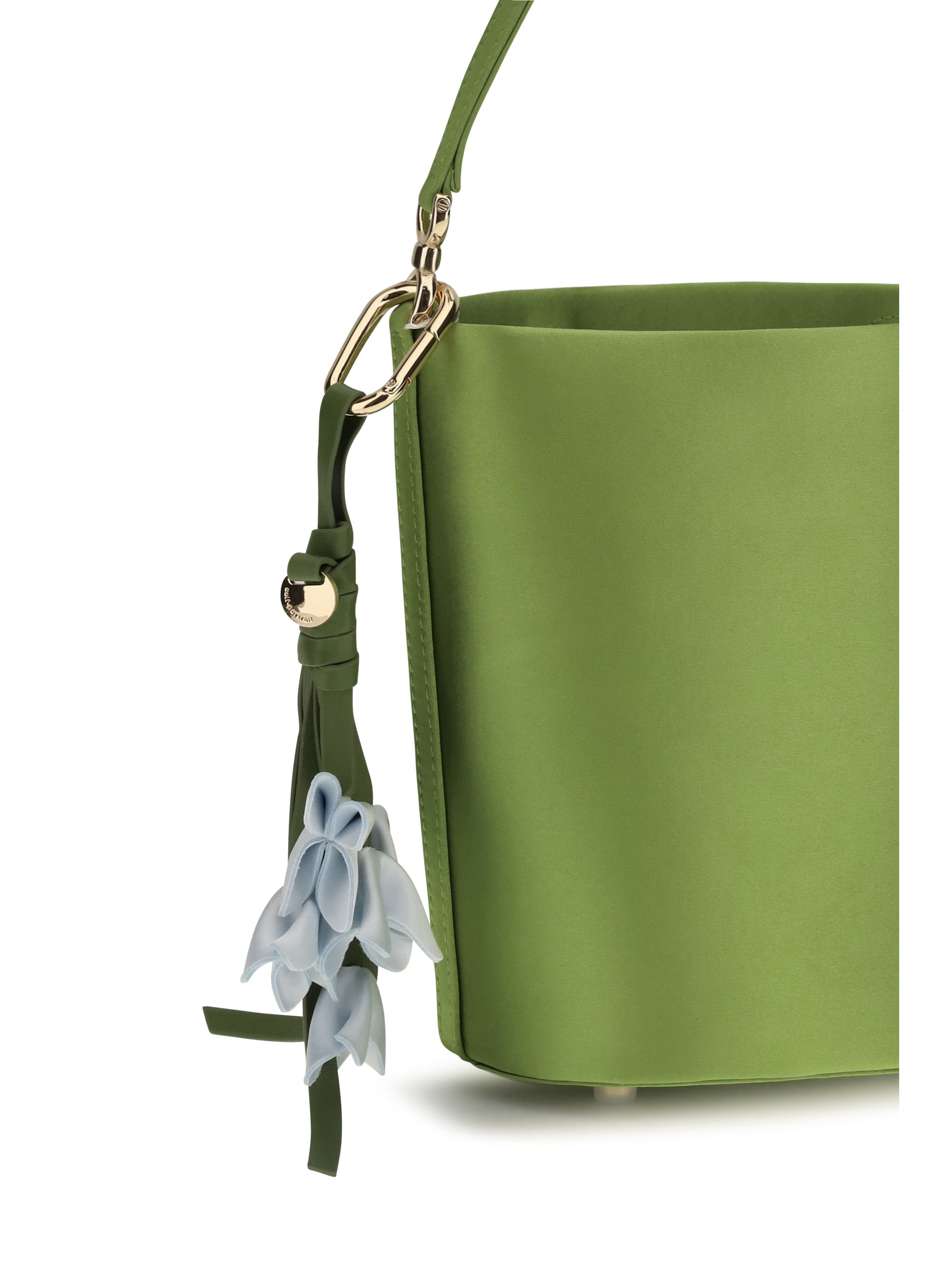 Self-Portrait Satin Bucket Bag — Green, view 4