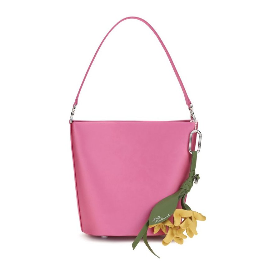 Self-Portrait Satin with Removable Bow Charm Bucket Bag — Pink by Self-Portrait