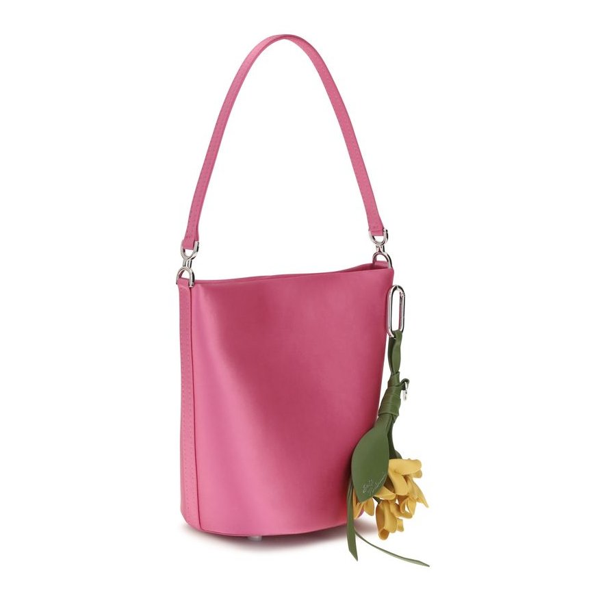 Self-Portrait Satin with Removable Bow Charm Bucket Bag — Pink, view 2